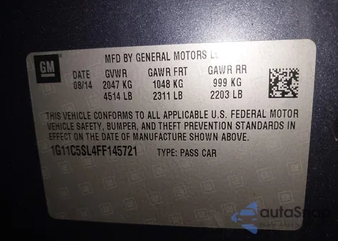 2015 Chevrolet Malibu 1Lt z USA, uszkodzony, nr VIN 1G11C5SL4FF145721